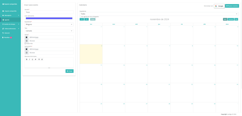 Calendario para abogados